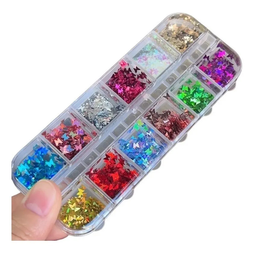 12 Cores e Formatos de Glitter e Lantejoulas para Decoração de Unhas com Estojo - Unha Encapsulada Nail Art — imagem 2 de 2