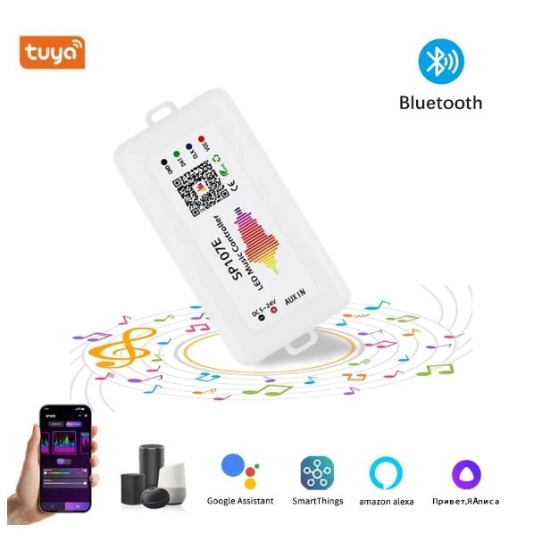 Controlador Bluetooth SP107E adequado para faixa de luz LED RGB WS2811/WS2812: suporte para controle de música e program em Oferta na Shopee