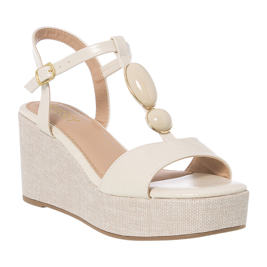 Sandália Anabela Feminina Salto Alto Plataforma Juta Espadrille Chic Pedraria Confortável Verão Moda