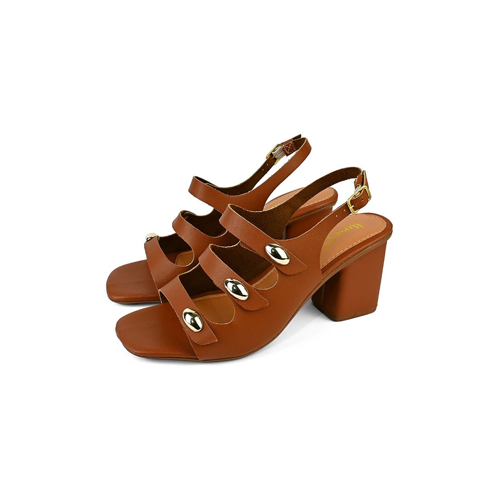 Sandália Feminina Salto Bloco Médio 3 Tiras 5 cm Elegante Fivela Confortável Detalhe ABS Moda Casual Festa em Oferta na Shopee