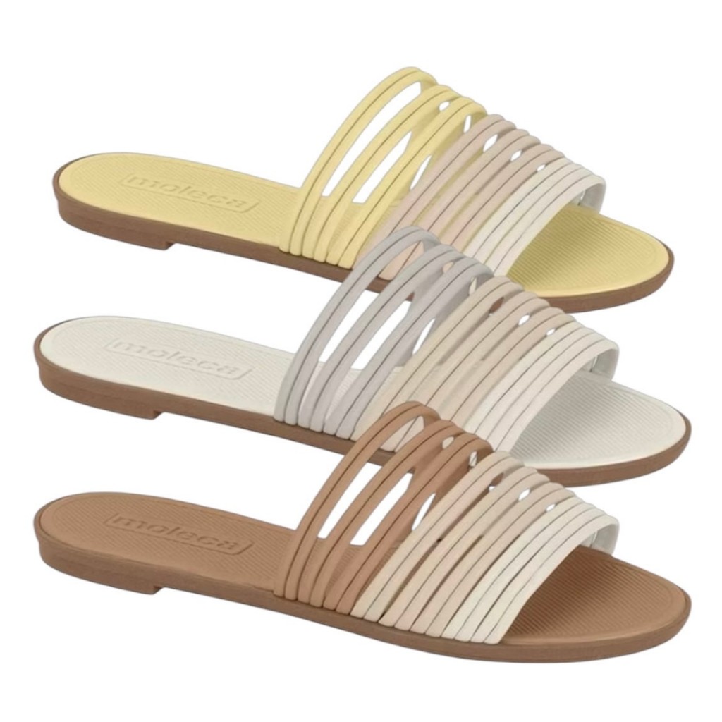 Sandália Rasteira Feminina Moleca Slide Tiras Confortável Leve Moda