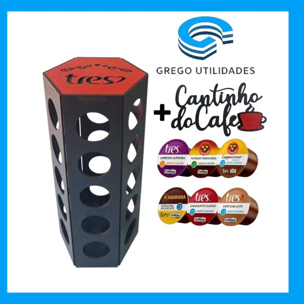 Porta Cápsulas Sextavado Dolce Gusto Frase Decorativa Madeira MDF Cantinho Café Casa Cozinha