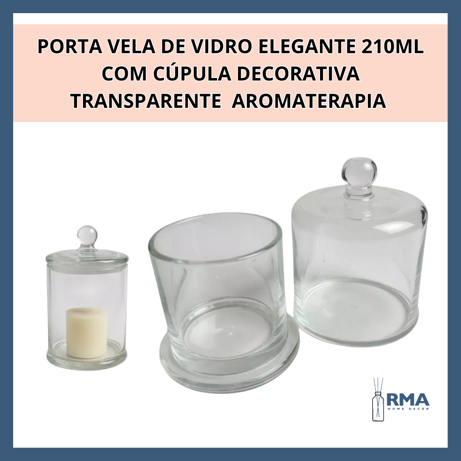 Porta Vela de Vidro com Cúpula Transparente 210ml Elegante Decorativo e Multiuso