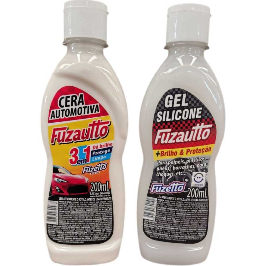 Silicone Gel Automotivo 200ml + Cera Automotiva 200 ml Carro e Moto Fuzetto em Oferta na Shopee