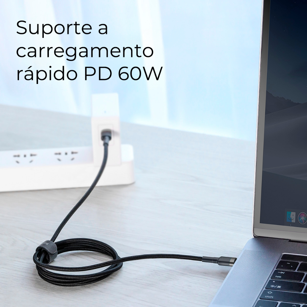 Baseus Cabo Turbo Tipo-C P/ Tipo-C Cafule 60w 20v 3a 2m Quick Charge 3.0 iPhone 15 e Android · foto 2