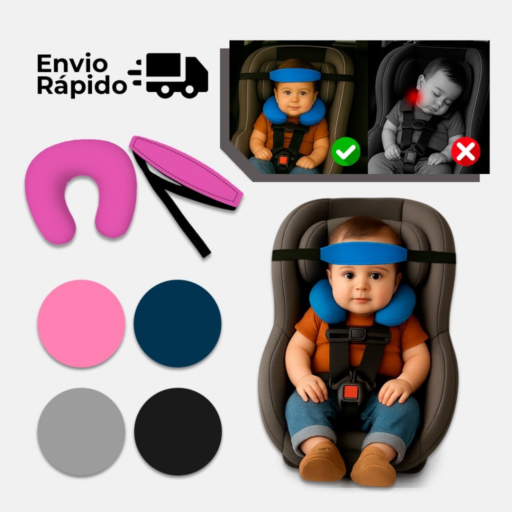 Imagem Kit Almofada de pescoço e Faixa Apoio Suporte Cabeça de Bebê Cadeirinha Carro