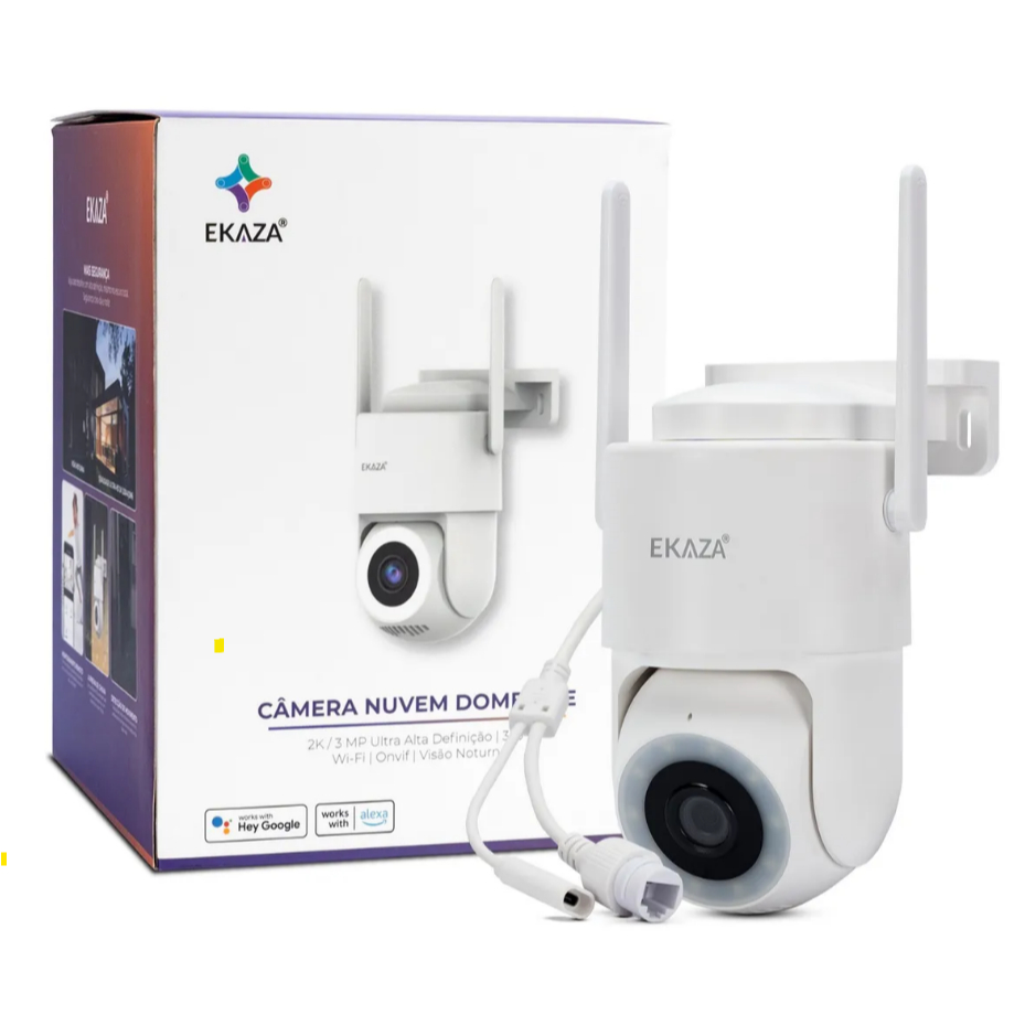 Câmera Ip Externa Ekaza Wifi 1080p 2K 3MP Ultra HD Resistente Ip66 Prova da Agua Branco