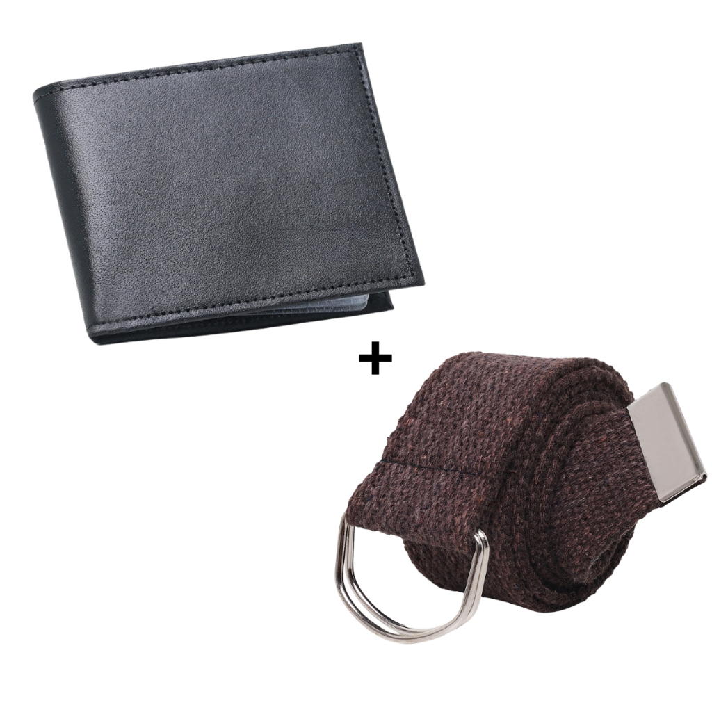 Kit Carteira Masculina Preta Social + Cinto Masculino Lona Gorgorão Fivela Meia Argola Dupla Alta Qualidade