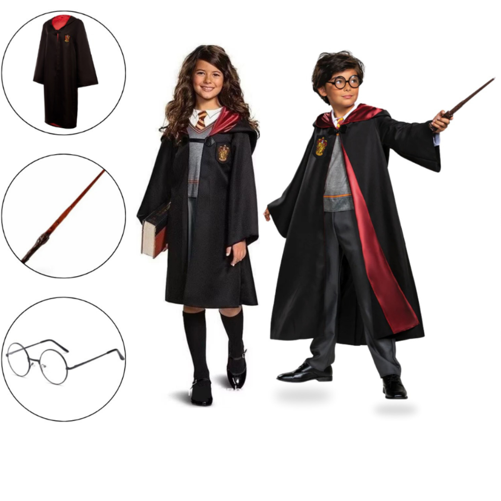 Fantasia Harry Potter Grifinória Com Óculos + Varinha Infantil
