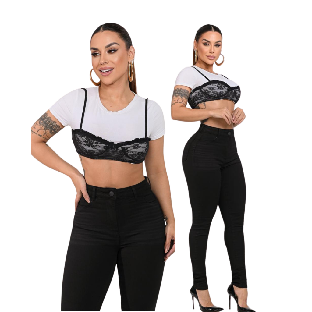 Calça Feminina Skinny Preta Brim Jeans Premium em Oferta na Shopee