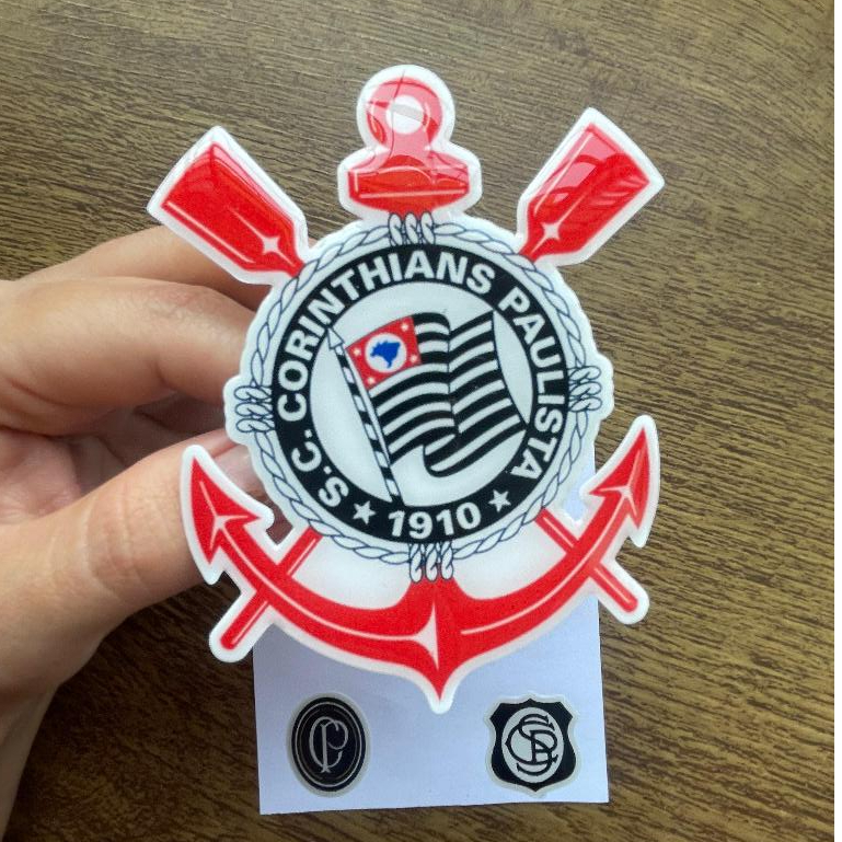 Kit c/ 3 Adesivo Resinado Auto Relevo Corinthians Time para Carro/Moto
