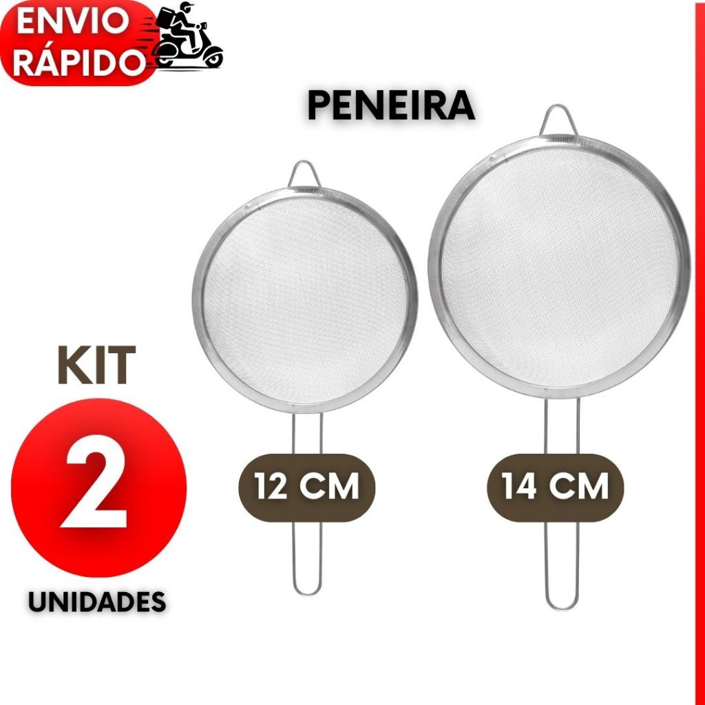 Peneiras Coador Manual Em Aço Inox Para Cozinha 12cm 14cm