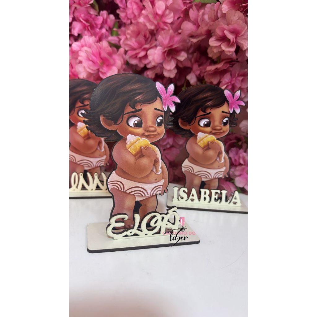 lembrancinha Centro de mesa Moana Baby Personalizado com nome para aniversário em MDF adesivado