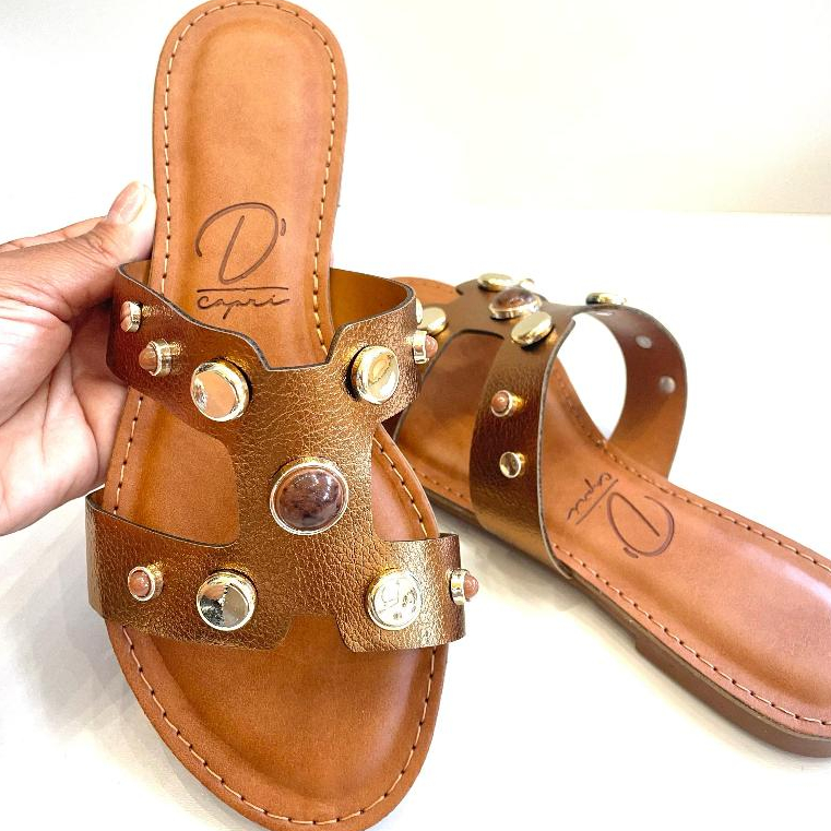 Sandália Rasteira Feminina Dcapri 341.032 Modelo H Confortável Macia Antiderrapante Casual Elegante
