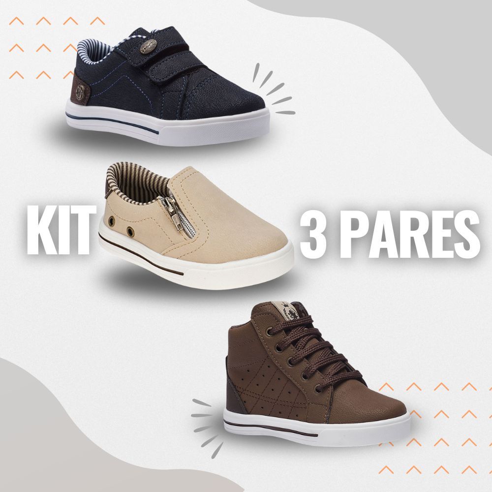 Tênis kit Infantil Masculino Juvenil Menino Casual Escolar Passeio Combo 3 Pares Pequito em Oferta na Shopee