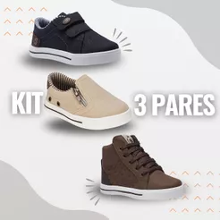 Tênis kit Infantil Masculino Juvenil Menino Casual Escolar Passeio Combo 3 Pares Pequito