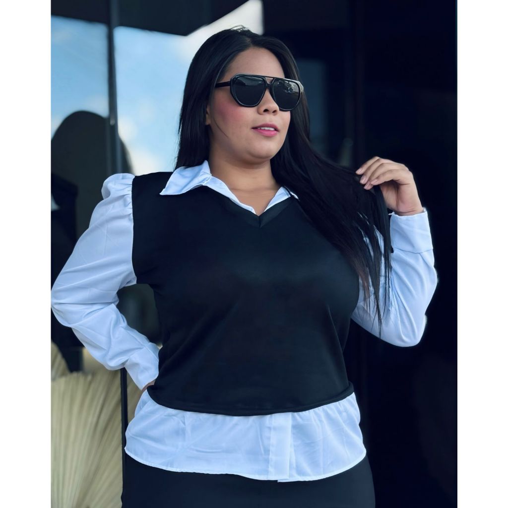Blusa Social com Sobreposição Falsa