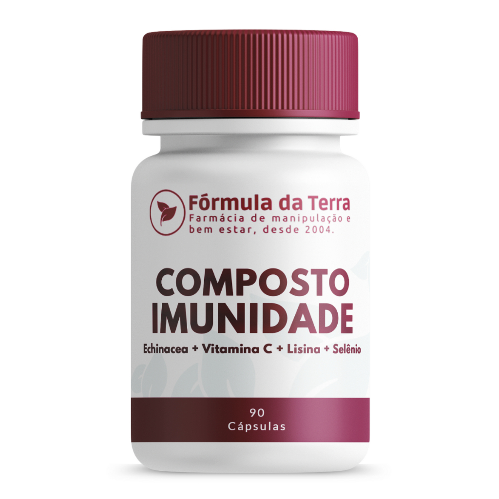 Composto Imunidade - Echinacea, Vit C, Lisina, Selênio - 90 Cápulas Sem Sabor