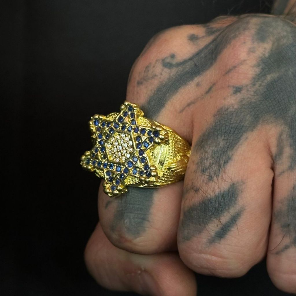 QUEIMA DE ESTOQUE! Dedeira Anel Moeda Antiga  Estrela De Davi Proteção Fe Dourado Inoxidável Luxuosa