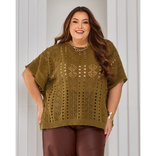 Blusa Feminina Plus Size Elegante CHIQUE Ampla Rendada Soltinha Tricot Veste do 40 ao 52/54 em Oferta na Shopee