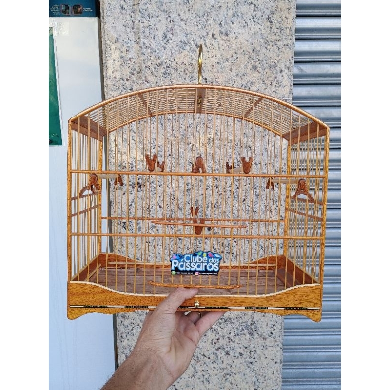 Gaiola coleiro varetas fibra resinada gancho dourado luxo