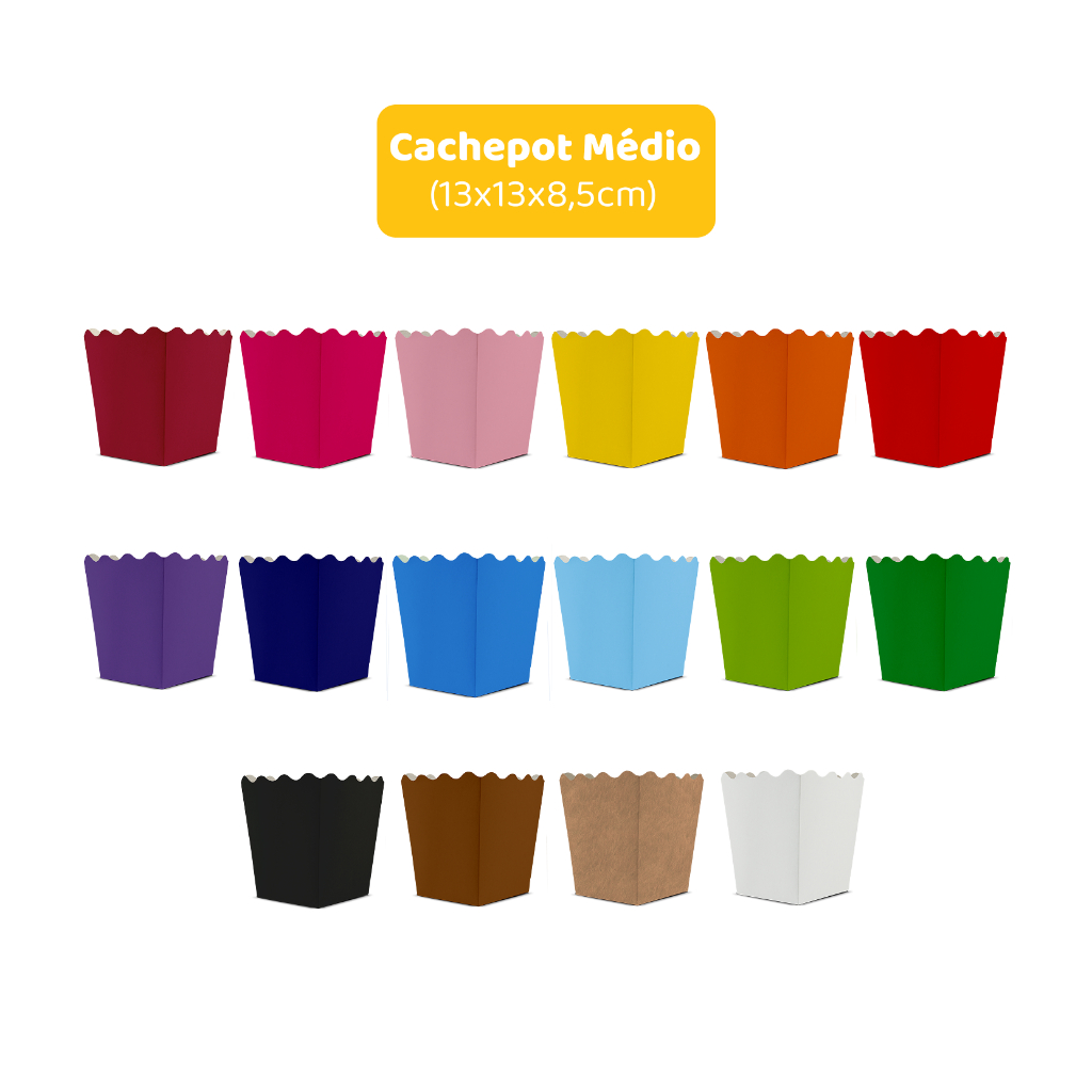 10 Cachepots de Papel Tamanho Médio - 13x13x8,5cm | Cores Variadas