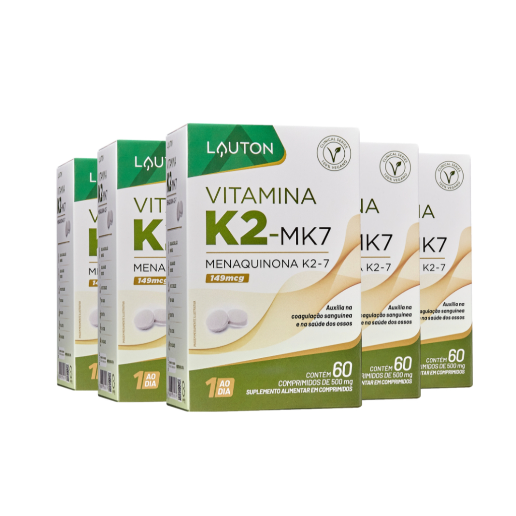 Kit 5x Vitamina K2 Mk7 Menaquinona 149mcg (60 cápsulas) - Lauton
