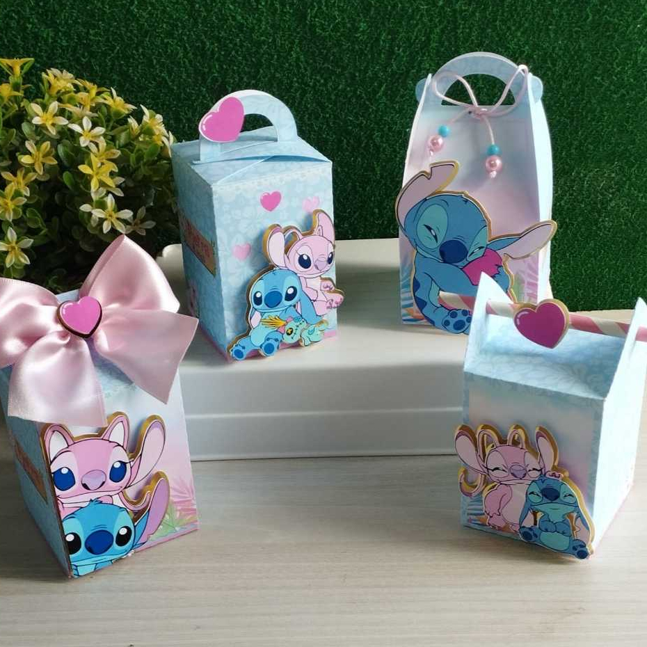 KIT LEMBRANCINHAS PERSONALIZADAS STITCH E ANGEL-PEGUE E MONTE-KIT FESTA-CAIXINHAS PERSONALIZADAS