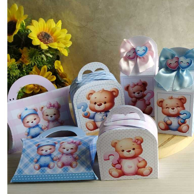 Kit Caixas Chá Revelação Ursinho Azul e Rosa-Lembrancinhas-Chá Revelação