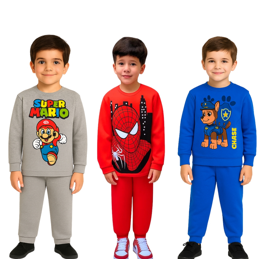 Conjunto Infantil de Moletom Flanelado com Gola Redonda – Quentinho e Confortável