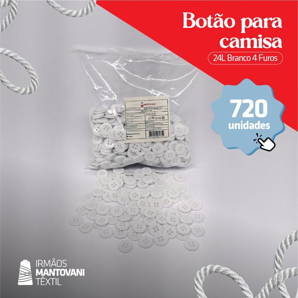 Botão para Camisa 24L Branco – 4 Furos | Pacote 720un (5 Grossas) em Oferta na Shopee