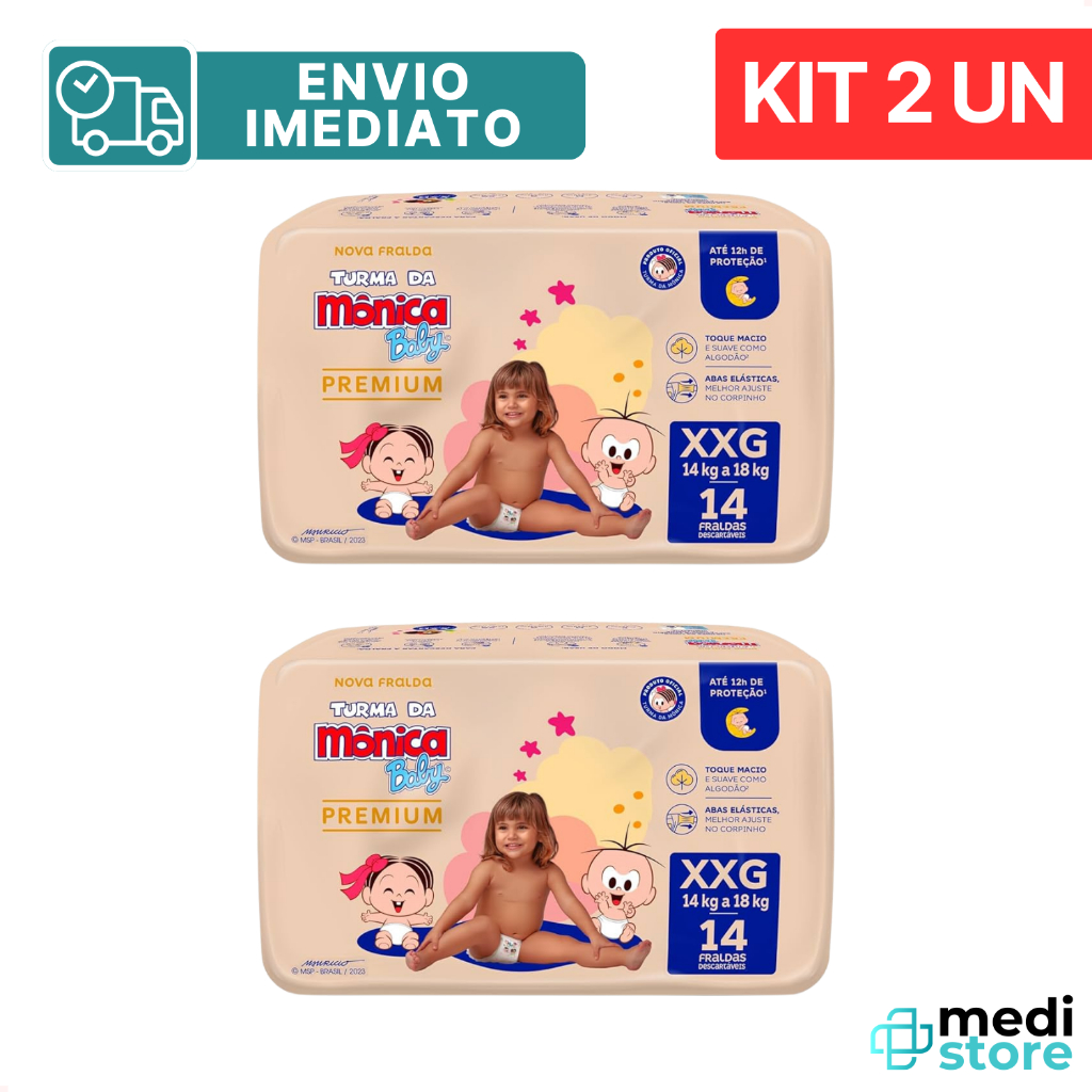 Kit com 2 Turma da Mônica Baby Premium XXG 14 Unidades em Oferta na Shopee