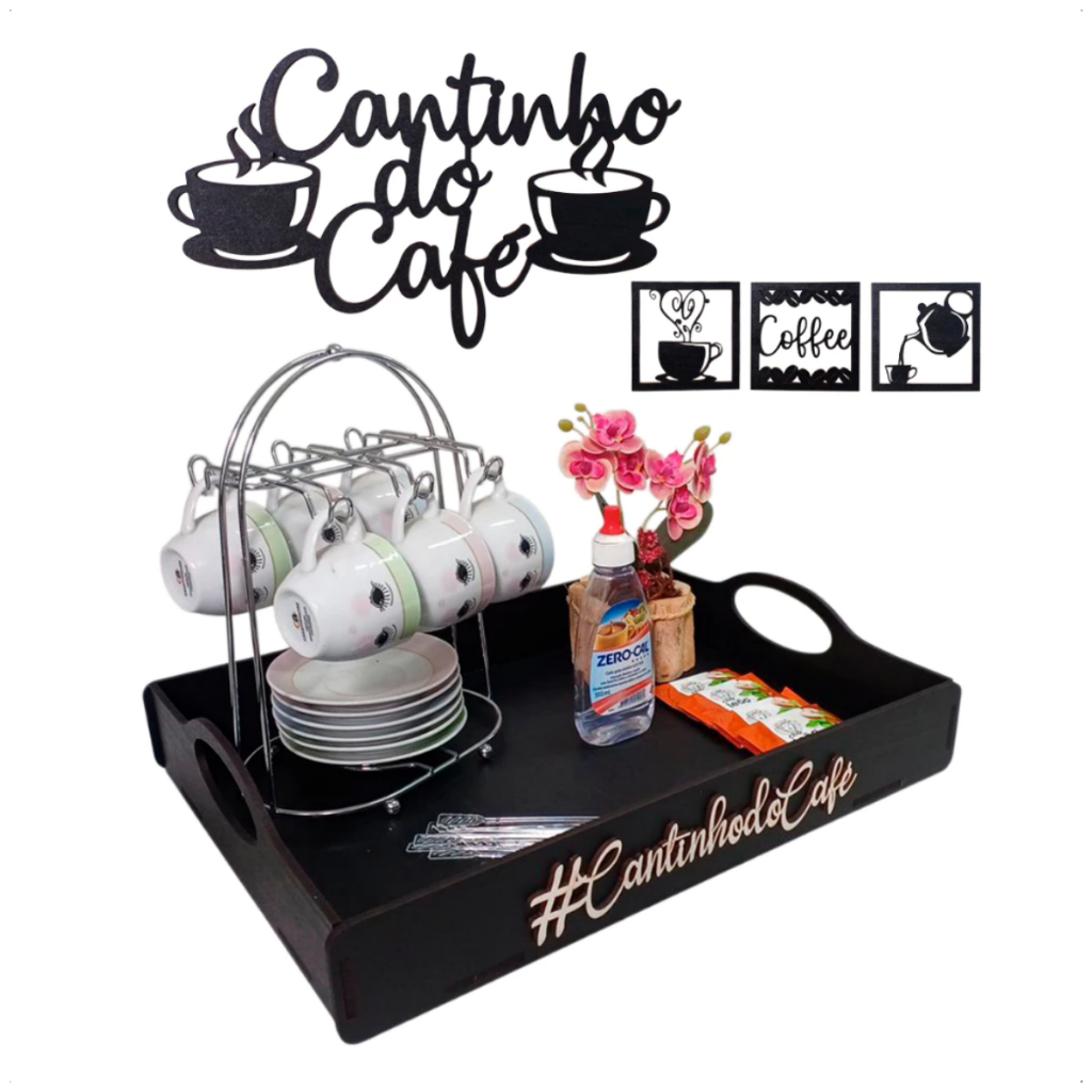 Bandeja Cantinho Do Café Decoração Cozinha Escritório Preto