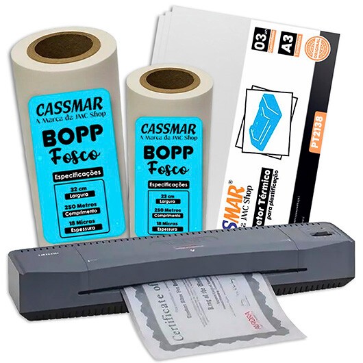 Kit Laminadora Aurora A3 + BOPP A4 + BOPP A3 Fosco Cassmar 220v
