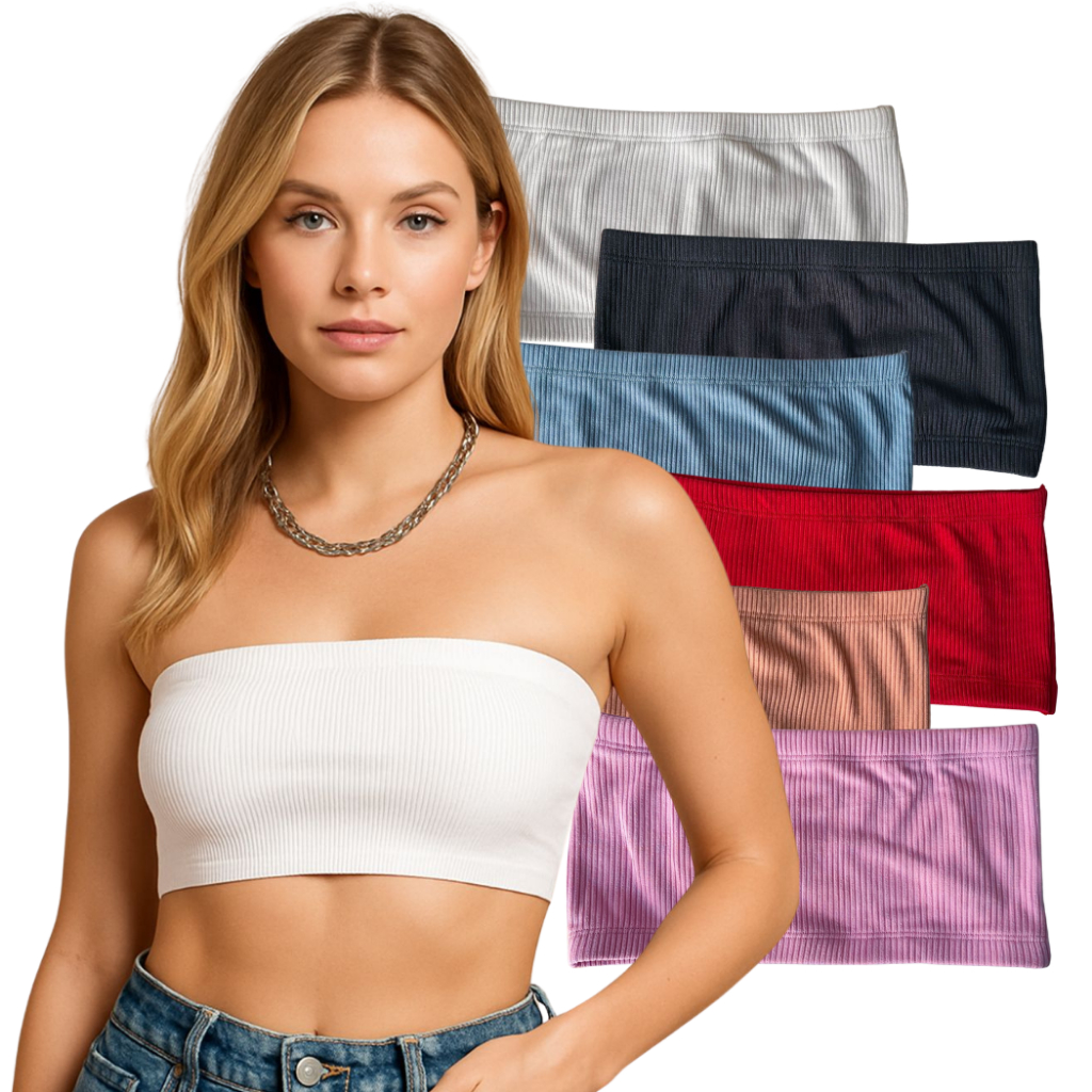 Kit Top Faixa Canelado Tomara que Caia Frente Dupla Sem Alça Lingerie Moda Íntima Feminina M G GG