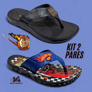 Kit 2 Pares Chinelo Menino Tratorado + Chinelo Infantil Masculino Dedo Frente em Oferta na Shopee