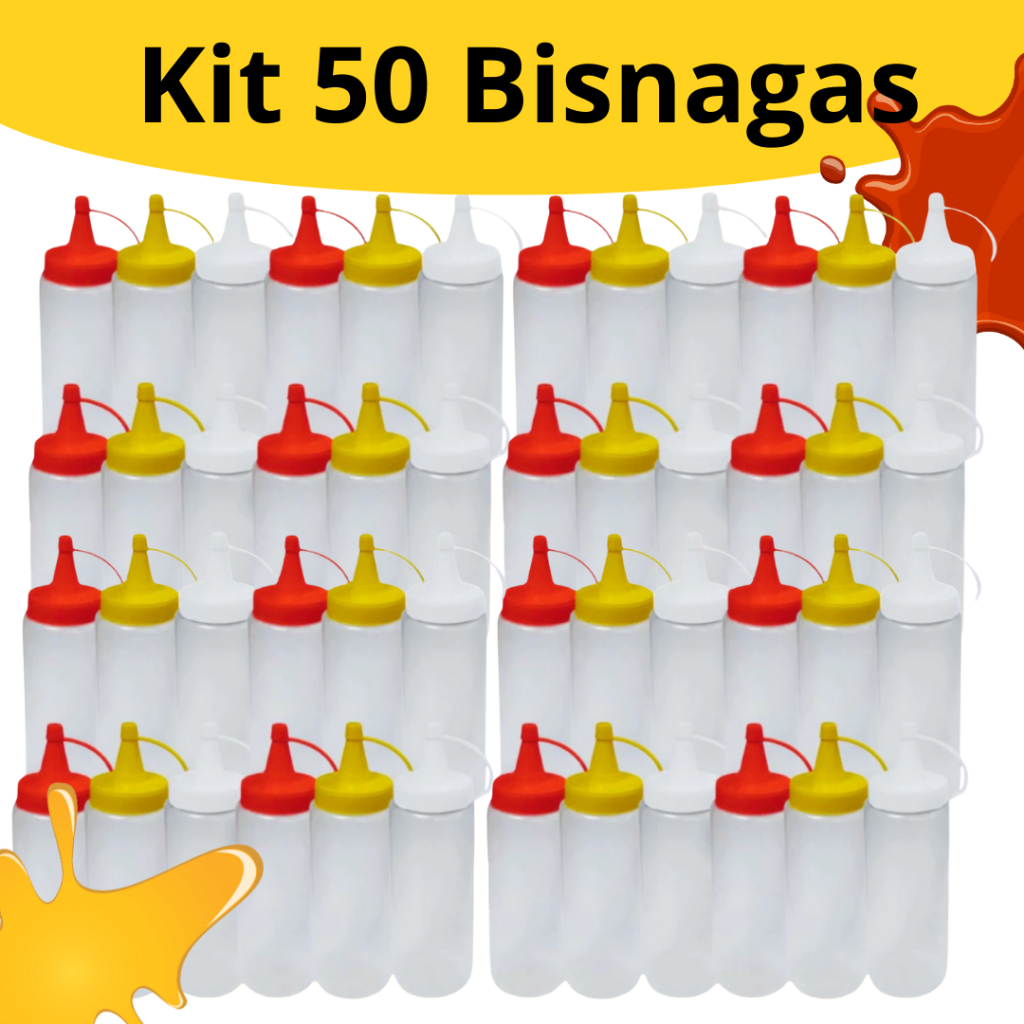 Kit 50 Bisnagas Molho Catchup Maionese Mostarda Bisnaga 200ml Lanchonete Bar Restaurante Plástico em Oferta na Shopee