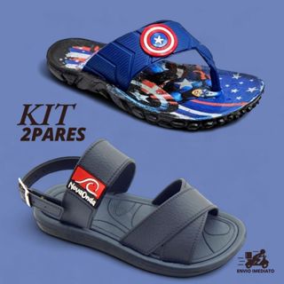 Kit 2 Pares Sandalia Masculino Nova Onda + Chinelo Tratorado Infantil Menino Homem em Oferta na Shopee