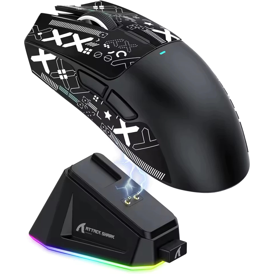 Mouse Gamer ATTACK SHARK X11 Sem Fio – 22000 DPI, RGB, Ultra Leve 63g com Base de Carregamento Novo