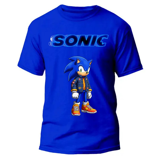 Camiseta Infantil Sonic Estampada – Personagem de Desenho Animado Confortavel