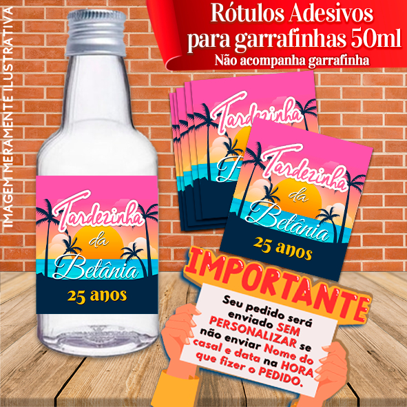 Rótulos Adesivos Personalizadas para Garrafinhas de 50ml 4x4,5cm Tardezinha