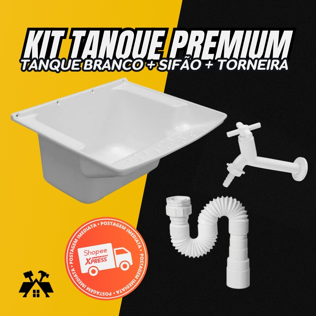 Tanque Plástico Branco 28 Litros + Torneira Tanque/Jardim + Sifão Longo 1,20m em Oferta na Shopee