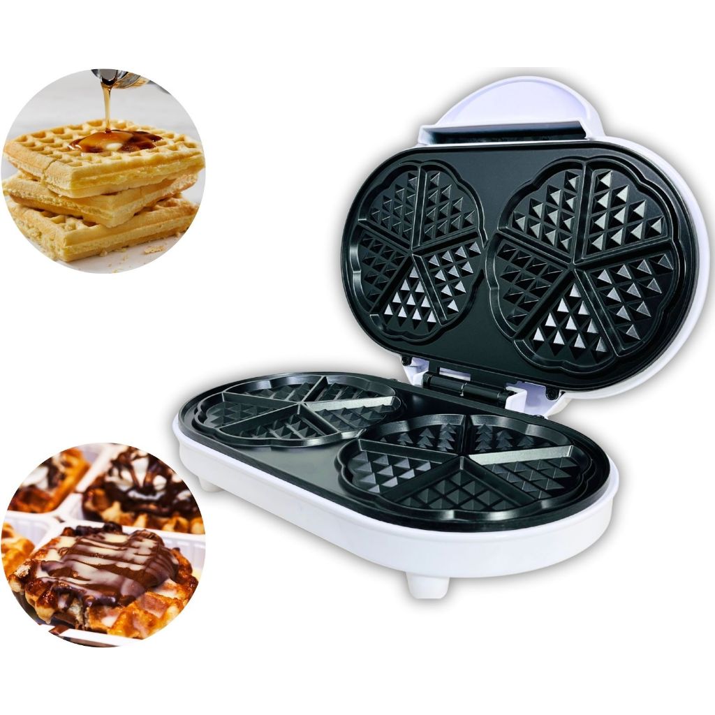 Máquina Waffeira 220V Faz 2 Waffle Por Vez Grandes Em Forma De Coração Preparo Rápido- Branca/Preta