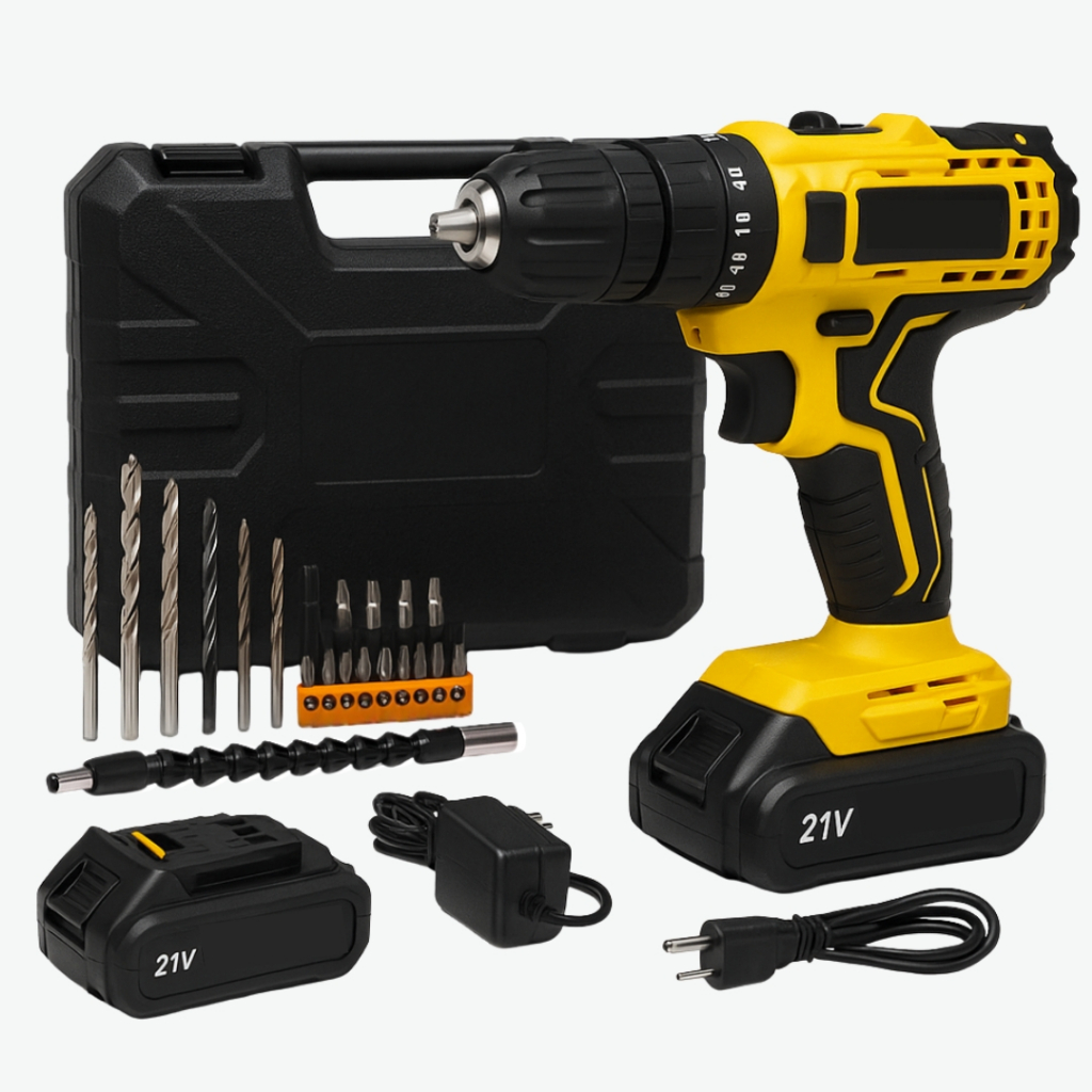 Kit Parafusadeira Furadeira Elétrica 21V Profissional Sem Fio Kit Maleta Completa com 2 Baterias Fácil Manuseio Premium