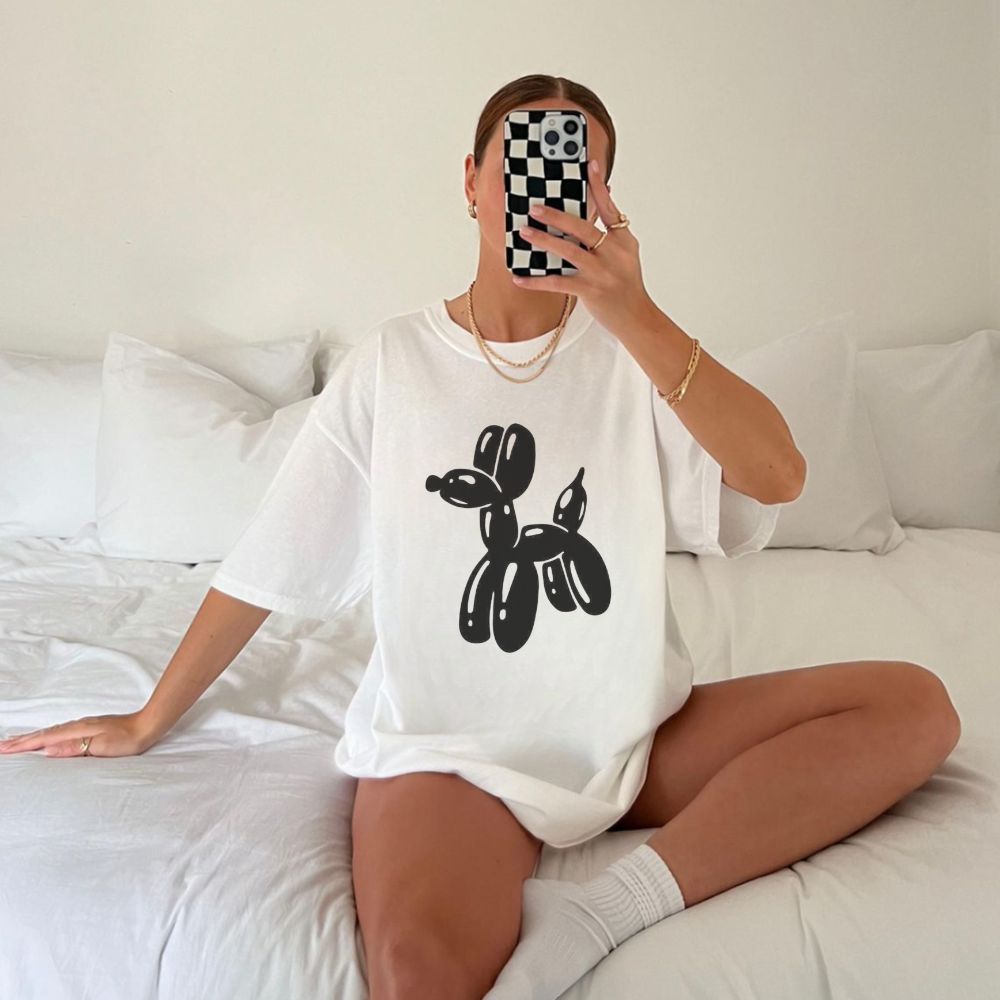 Camiseta Aesthetic Feminina Oversized Streetwear Estampa Criativa Dog Estilosa Academia Treino Crossfit em Algodão Verão