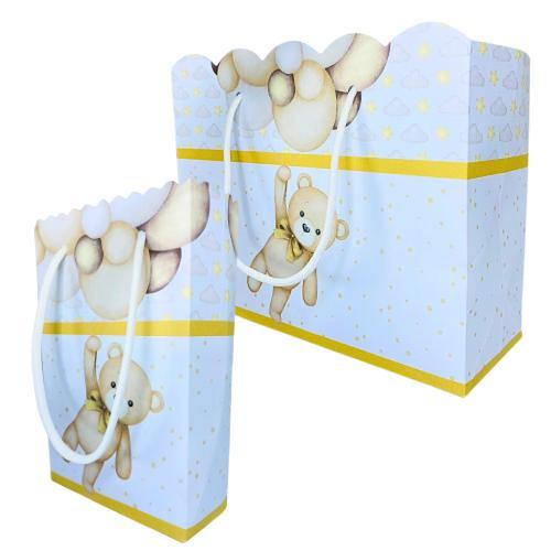 Sacolinha Ursinho Dourado Luxo Sacolinha para Lembrancinha de Cha Revelacao Infantil Sacolas Boy or Girl Bolsa