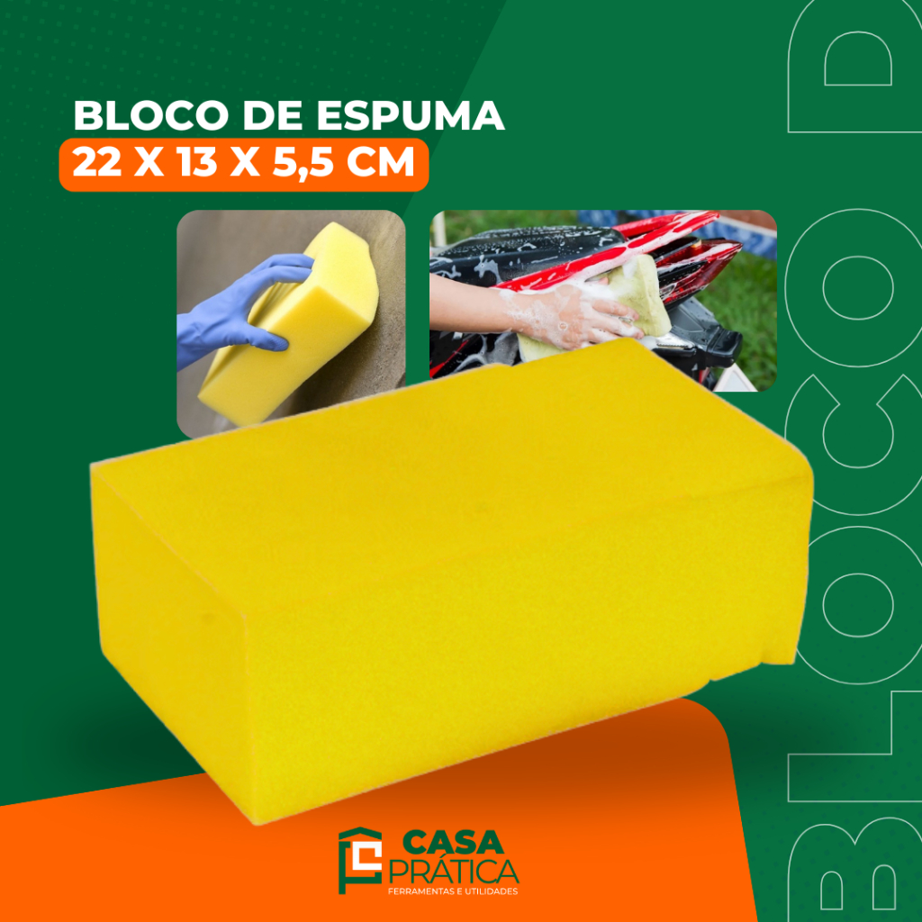 Bloco De Espuma Amarela Grande Multiuso P/ Lavar Carro Pedreiro Limpeza Pesada Reboco Alta Qualidade