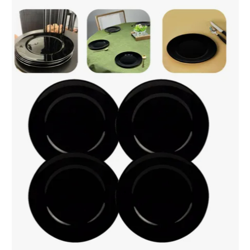 Jogo 4 Pratos De Sobremesa Opaline Black Flare Luxuoso 19cm Hauskfraft