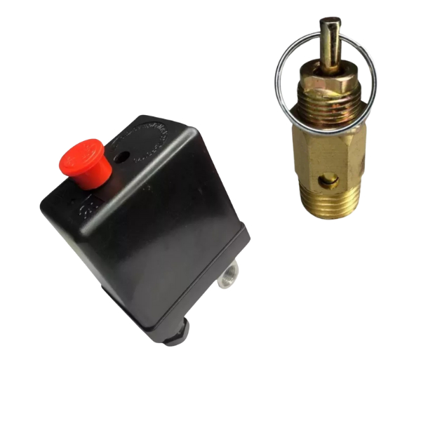 Kit Pressostato Compressor Automático 135-175 PSI 4 Vias + Válvula de Segurança 175 PSI 1/4 NPT Alta Pressão