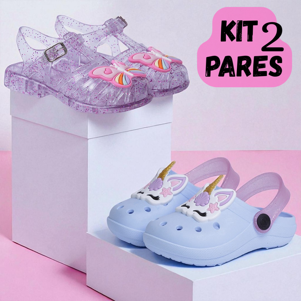 Kit 2 Pares Sandália Infantil Menina e Babuche Infantil Confortável em Oferta na Shopee